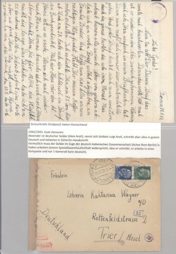 Dt. Feldpost 2. WK, Brief 1942 mit italienischer Frankatur nach Trier