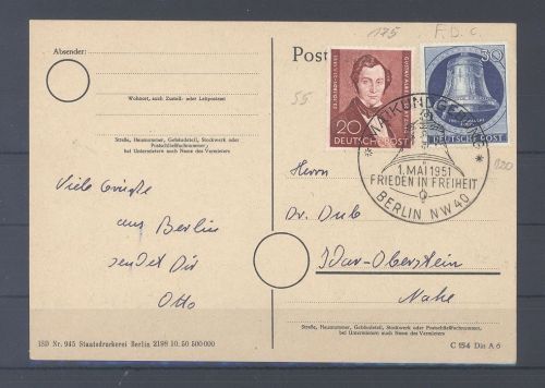 Berlin FDC Michel Nummer 78, 30 Pfg. Glocke I auf Karte