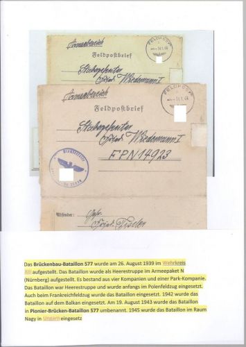 Dt. Feldpost 2. WK, Brief vom 14.1.1943 Brückenbau Bataillon 577