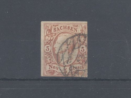 Sachsen Michel Nummer 12b, 5 Groschen 1856 gestempelt, geprüft BPP