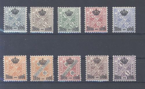 Württemberg Michel Nummer 217-26 Dienstmarken 1906 ungebraucht *