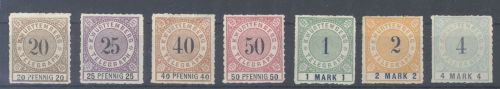 Württemberg Telegrafenmarken Michel Nr. 3-6 und 8-10 ungebraucht