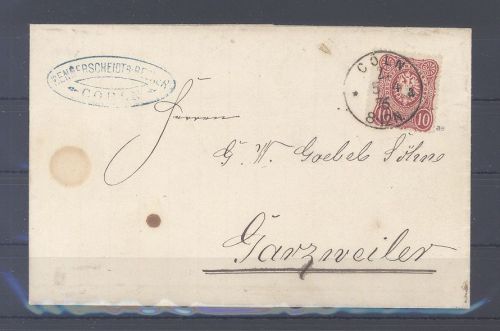 Dt. Reich, Brief mit Mi.Nr. 33aa, 10 Pfge. Adler-Krone 185-79 EF gp. BPP