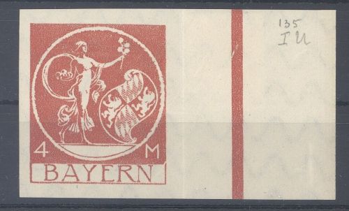 Dt. Reich Michel Nummer 135 I U, 5 Pfg. 4 Mark 1920 ungezähnt **