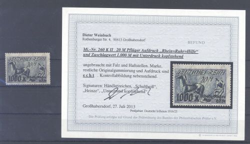 Dt. Reich Michel Nr. 260 KII kopfstehendem Unterdruck *, Befund BPP