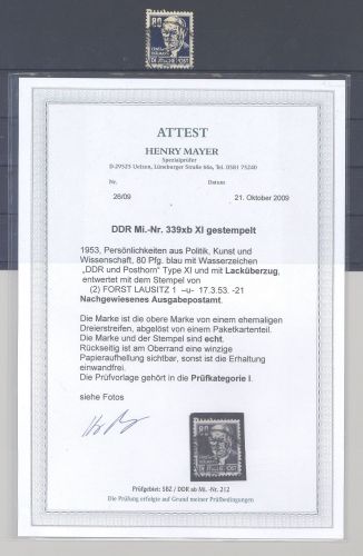 DDR Mi.Nr. 339 xbXI, 80 Pfg. Freimarke 1953 gestempelt, Befund BPP