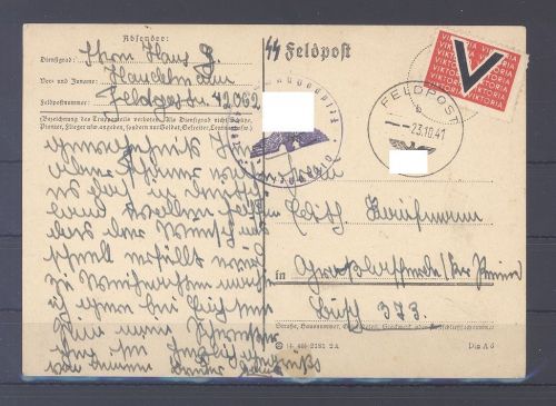 Dt. Feldpost, Karte 1941 mit Viktoria Vignette FP Nr. 42062