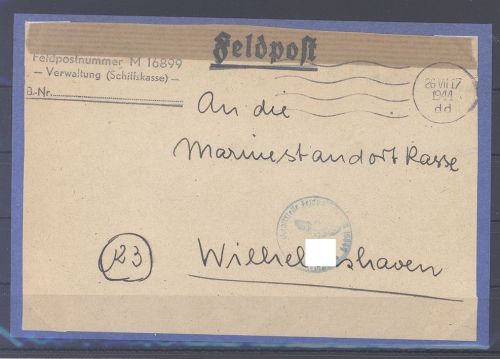 Dt. Feldpost 2. WK, Brief VS 1944 8. Flotille mit Tarnstempel "dd"