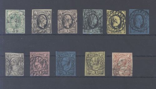 Sachsen Michel Nummer 2-12 aus Freimarken 1851-63 gestempelt