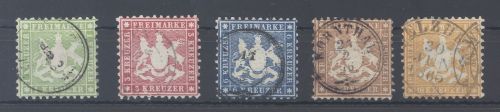 Württemberg Michel Nummer 25-29 Freimarken 1863 gestempelt