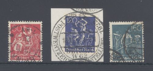 Dt. Reich Michel Nummer 186, 188, 190 aus 1921 gestempelt, geprüft
