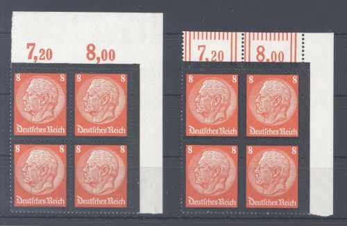 Dt. Reich Michel Nummer 551 8 Pfg. Hindenburg ** Eckrandviererblöcke