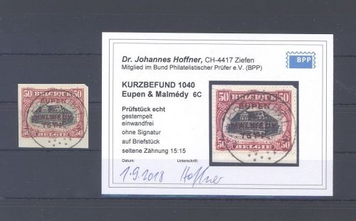 Dt. Abstimmung Allg. Ausgabe Mi.Nr. 6 C, 50 Pfg. Briefstück, Befund BPP
