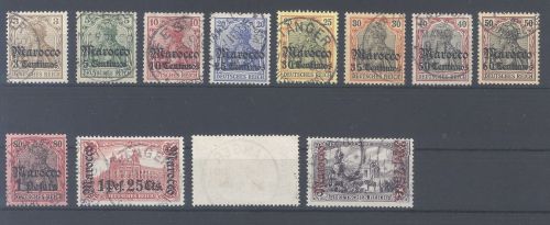 Deutsche Post Marokko Mi.Nr. 21-32 aus Freimarken 1905 gestempelt