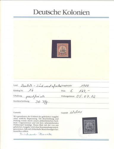 Dt. Kolonien DSWA Michel Nummer 16, 30 Pfg. Freimarke 1901 **