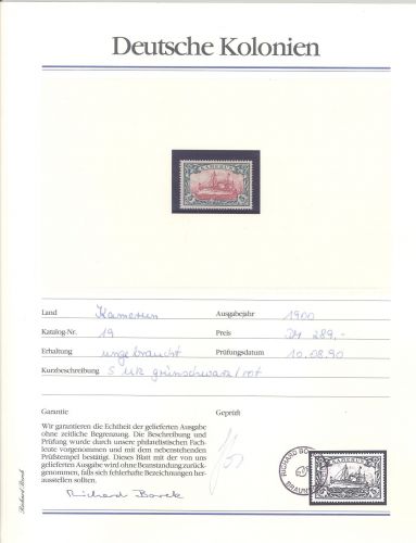 Dt. Kolonien Kamerun Michel Nr. 19, 5 Mark ungebraucht * aus Abo