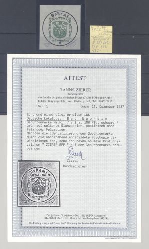 Dt. Lokalpost Bad Nauheim Michel Nummer 7 y I z, 108 Pfg. 1945 ** FA BPP
