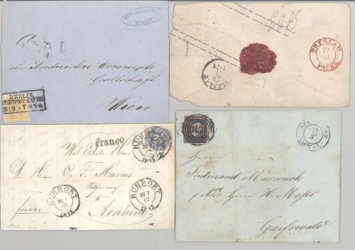 Preußen, 6 Briefe mit verschiedenen Frankaturen als Posten