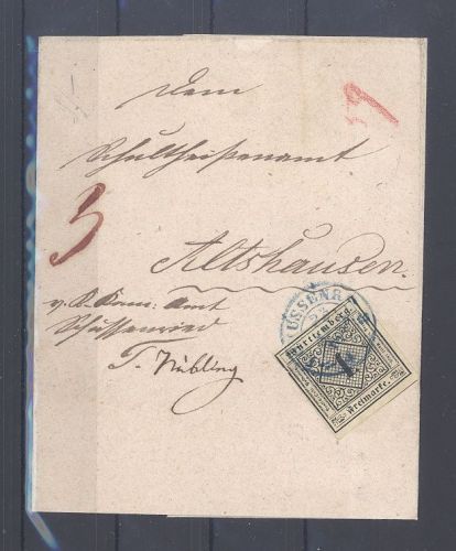 Württemberg, Brief Michel Nummer 1, 1 Kreuzer 1851 blauer Stempel