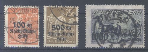 Dt. Reich Michel 258-60, Rhein- und Ruhrhilfe gestempelt, 260 gp. Infla
