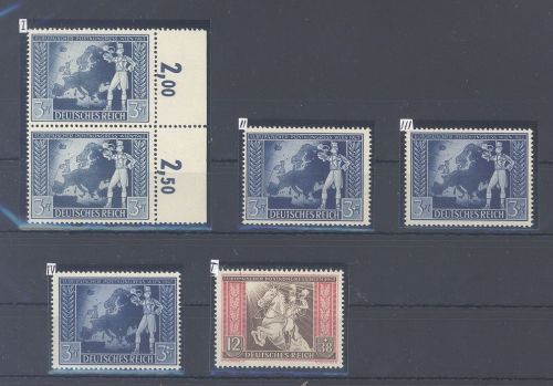 Dt. Reich, alle 5 Plattenfehler aus Michel Nummer 820-23 **, gp. BPP
