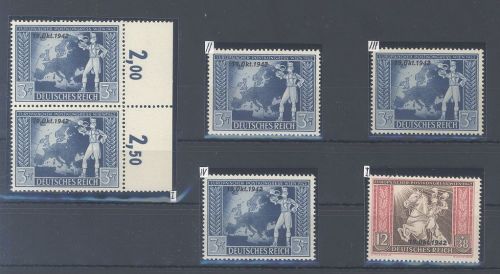 Dt. Reich, 5 Plattenfehler aus Michel Nummer 823-25 **, gp. BPP