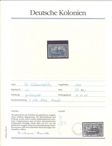 Dt. Kolonien DSWA, gestempelter Posten auf Abo Blättchen