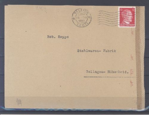 Dt. Bes. 2. WK Estland, Zensurbrief 1943 aus Talinn nach Solingen