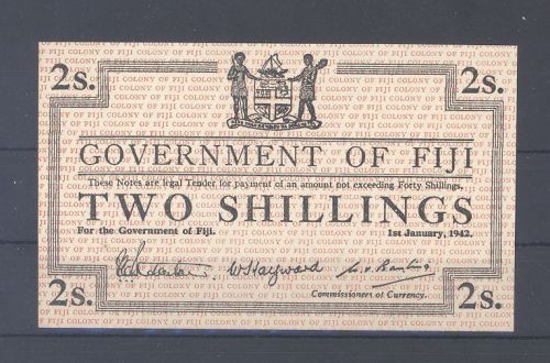 Fiji, Banknote Two Shillings aus 1942 ohne Seriennummer, Pick 50r