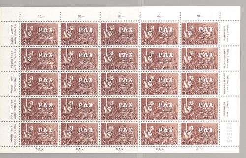 Schweiz Michel Nummer 456, 2 Fr. aus Pax 1945 als ** Bogen