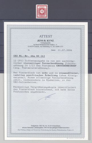 SBZ Mi.Nr. 46 Ea Z, 12 Pfg. Großröhrsdorf Versuchzähnung ** FA BBP