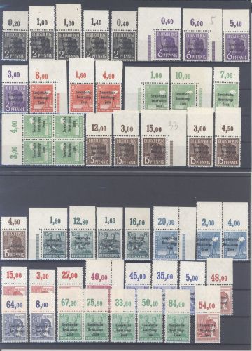 SBZ, ** Posten Oberrandwerte aus Mi.Nr. 182-97 auf 2 Steckkarten