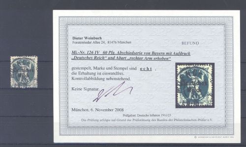 Dt. Reich Mi. Nr. 126 IV, 60 Pfg. Plattenfehler IV gestempelt, Befund BPP