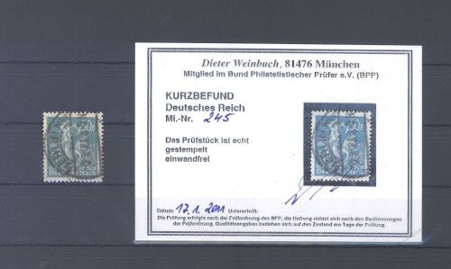 Dt. Reich Michel Nummer 245, 50 M. 1922 gestempelt, Befund BPP