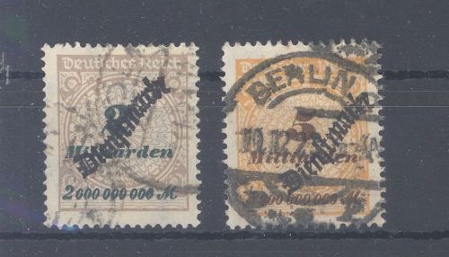 Dt. Reich Dienst Michel Nummer 84-85 aus 1923 gestempelt, geprüft