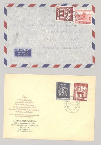 Berlin, 2 Briefe zum Volksaufstand 1953 mit LuPo Brief in die USA