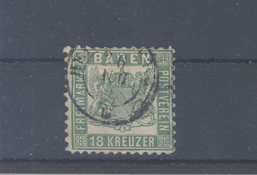 Baden Michel Nummer 21, 18 Kreuzer 1862 gestempelt, geprüft BPP
