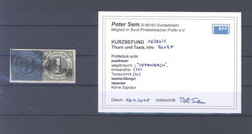 Thurn & Taxis, Briefstück Michel Nummer 7 und 8 Einzeiler, Befund BPP