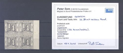 Thurn & Taxis Michel Nummer 26 als ** Viererblock, Befund BPP