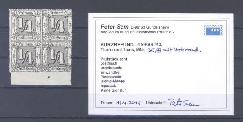 Thurn & Taxis Michel Nummer 35 als ** Viererblock, Befund BPP