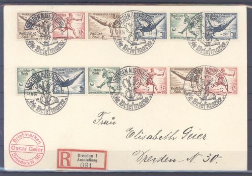 Dt. Reich, R - Brief 4 Olympia Zusammendrucke Ausstellung Dresden