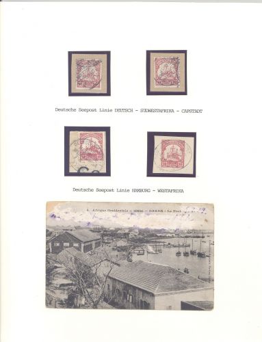 Dt. Kolonien DSWA, interessantes Blatt Schiffspost Stempel und Karte