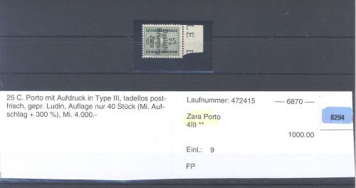 Dt. Bes. 2. WK Zara Porto Michel Nummer 4 III **, geprüft BPP