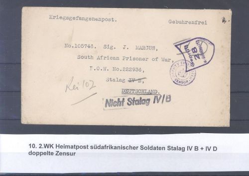 Dt. Feldpost 2. WK, Kriegsgefangenenpost eines südafrikanischen Soldaten