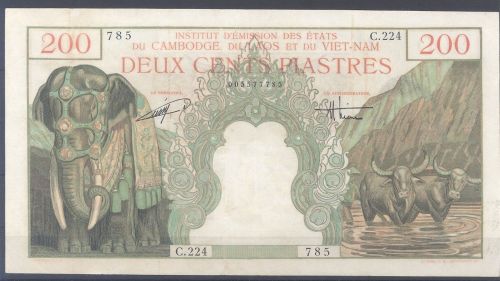 Franz. Indochina Banknote 200 Piaster o.D. (19529 Pick: 109 II - II-