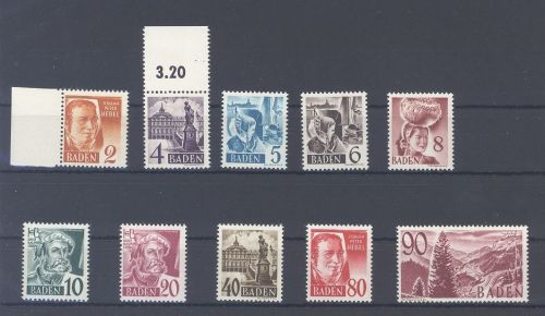 Franz. Zone Baden Michel Nummer 28-37, Freimarken III **