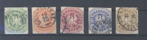 Preußen Michel Nummer 22/26, Freimarken 1867 gestempelt