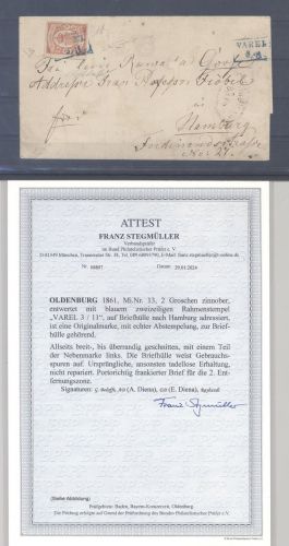 Oldenburg, Brief Michel Nummer 13, 2 Groschen als EF Varel, FA BPP