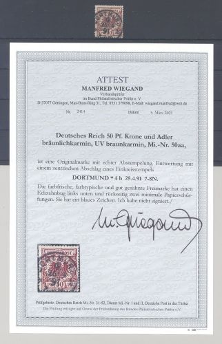 Dt. Reich Mi.Nr. 50aa, 50 Pfg. Adler -Krone 1889 gestempelt, FA BPP