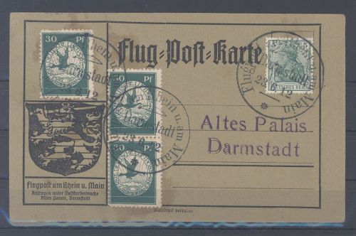 Dt. Reich, Karte mit 3 x Michel Nummer III, 30 Pfg. Flugpost 1912